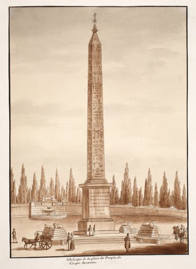 Obelisco di Piazza del Popolo, dal Circo Massimo, 1833 (incisione con lavaggio marrone) da Agostino Tofanelli